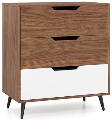 Costway 3-Drawer Rustic Farmhouse Wooden Storage Dresser-Walnut