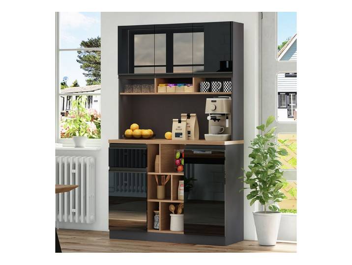 Fine Life Pro Sideboard Küchenbuffet grau/schwarz,Metallgriffe,verstellbare Regale,Schubladen