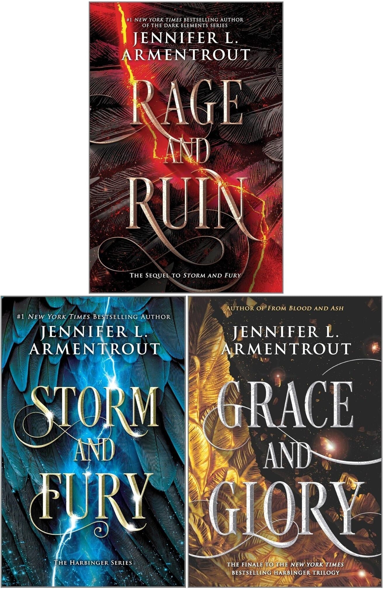 Inkyard Press ltd The Harbinger Series 3 Books Set by Jennifer L. Armentrout (Storm and Fury, Rage and Ruin, Grace and Glory)
