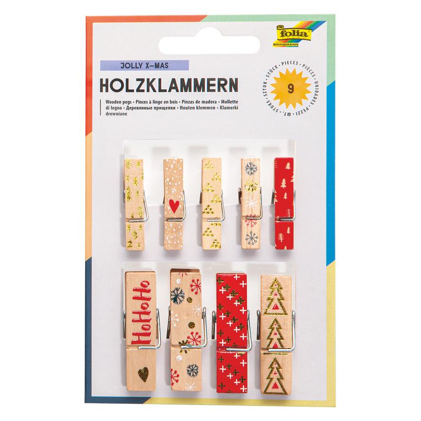 Folia Holzklammern mit Druck "XMas I" (22954)