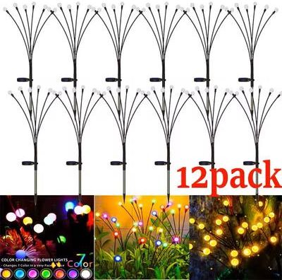 Uplift Essentials Starburst Solar Firefly Garden Lights Waterproof Outdoor LED Pathway Decor (1 To 12 Pack) warm 12pack 6led