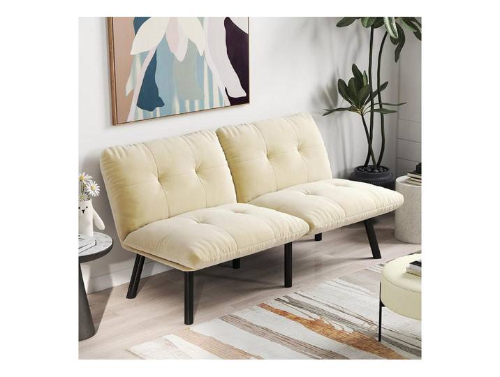 LuxusKollektion Schlafsofa Sofa 2 Sitzer Schlaffunktion Velvet Sahne