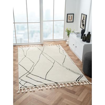 Hochflor-Teppich "Moroccan Drawline, LAGERRÄUMUNG", schwarz-weiß (weiß, schwarz), B:140cm H:24mm L:200cm, Polypropylen (PP), MYFLAIR MÖBEL & ACCESSOIRES, Teppiche, modern, marokkanisches Design, flauschig weich, auch als Läufer
