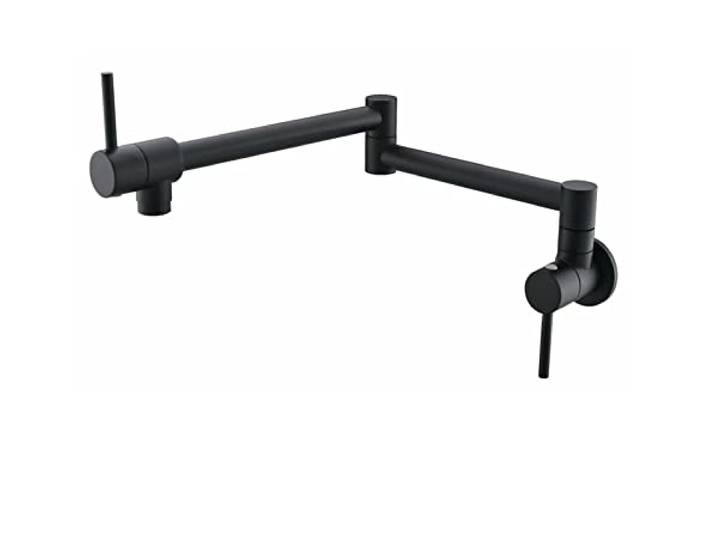 Drehhahn, Topffüllhahn Wandmontierter faltbarer Küchenarmatur Single Cold Hole Waschbeckenhahn Drehen Klappauslauf Messing Rund(Matte Black)