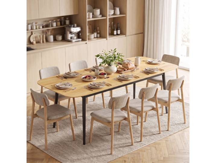HOMCOM Table Extensible 6-8 Pers. Chêne Cuisine avec Étagère