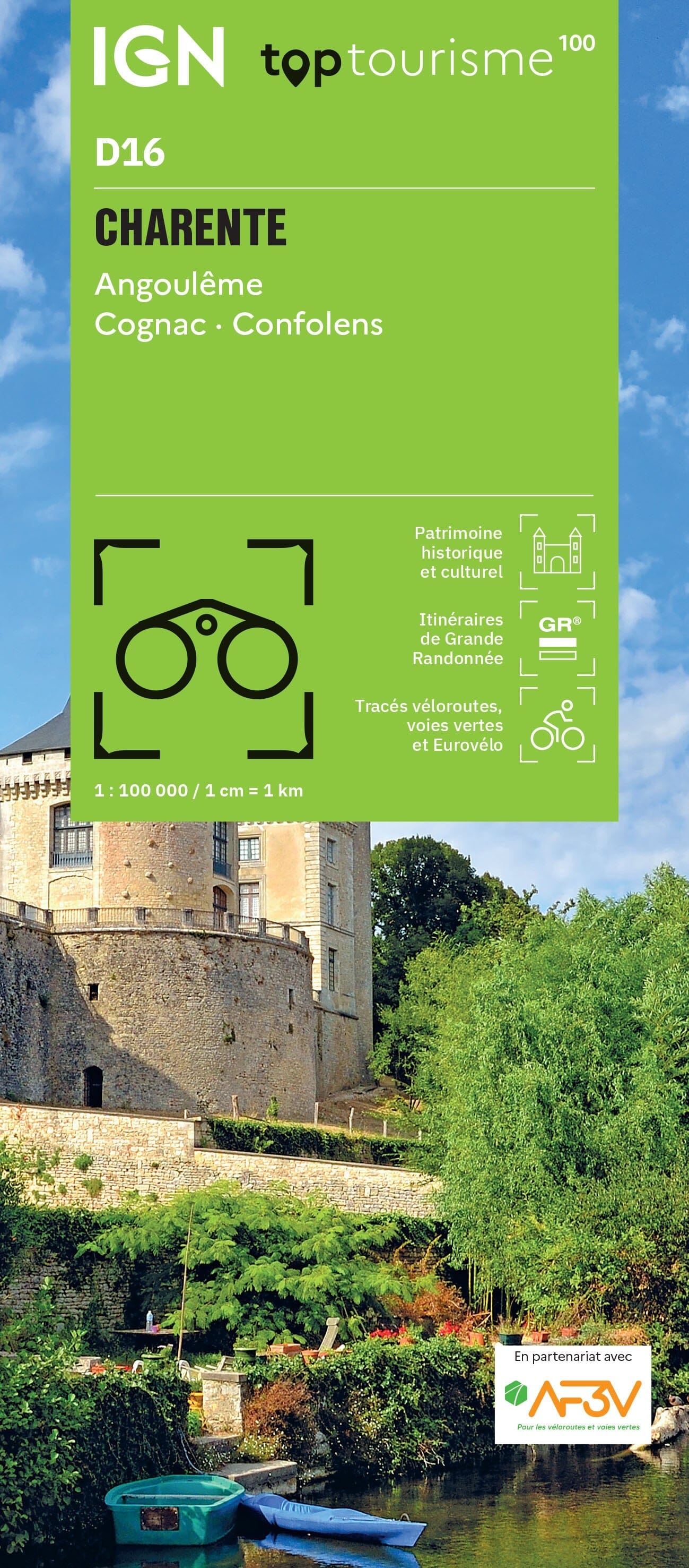 Carte touristique TOP 100 D16 - Charente : Angoulême, Cognac, Confolens   IGN