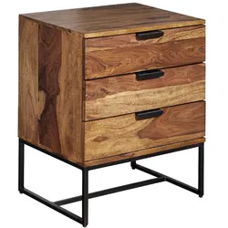 KADIMA DESIGN Nachttisch Sheesham Massivholz / Metall 50x40x65 cm Nachtschrank Boxspringbett, Design Nachtkonsole mit 3 Schubladen, Nachtkommode Industrial mit