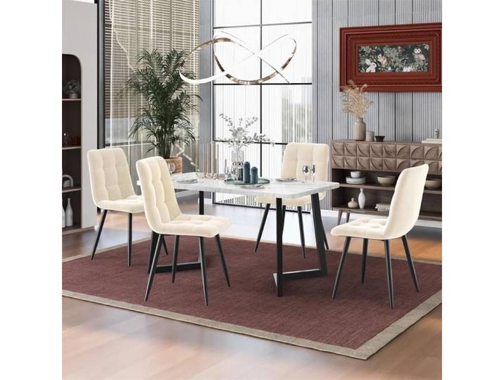YNIQUE 117cm Quatre Chaises Ensemble De Table À Manger Table À Manger Rectangulaire Ensemble De Table De Cuisine Moderne Noirs