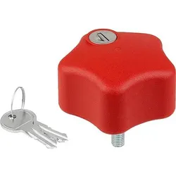 FÜNFSTERNGRIFF ABSCHLIEßBAR, D1=68 M10X20, KUNSTSTOFF ROT, KOMP:STAHL