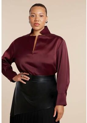 Plus Size Women's Deconstructed Neckline Blouse by ELOQUII in Tawny Port (Size 16)