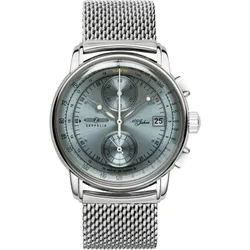 Zeppelin Herrenuhr 8670M4 - Eisblaues Ziffernblatt mit schwarzen Zahlen/Indices,Leuchtzeigern,silber - 42mm