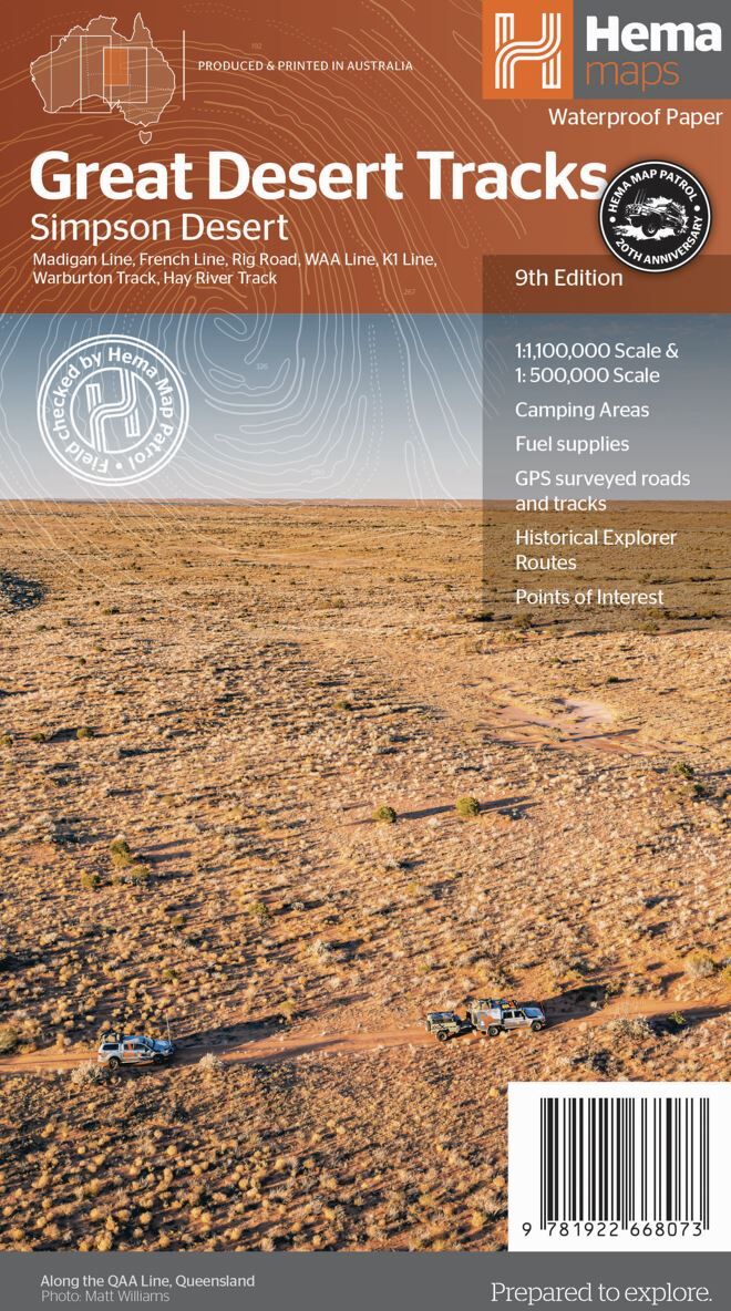 Carte routière - Désert de Simpson, Great Desert Tracks (Australie)   Hema Maps