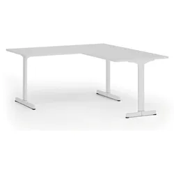 Bürotisch PRIMO BETA L, 160x180 cm, weißes Metallgestell, weiß