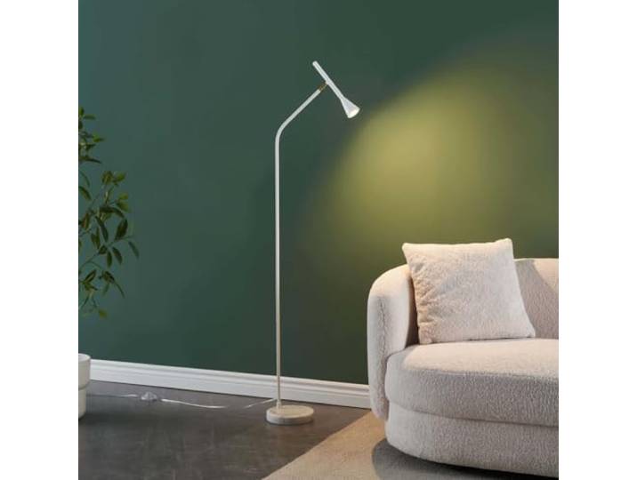 Lampadaire Holen blanc liseuse 150 cm GU10 Hauteur 150 cm\, pied en marbre blanc\, détail doré\, culot GU10\, design liseuse minimaliste