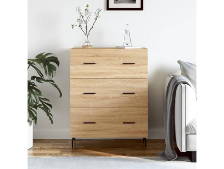 RJPLMFV Anrichte Eiche Sonoma, 69,5 x 34 x 90 cm Holz, 3 Schubladen, Metallfüße, Wandbefestigung inklusive