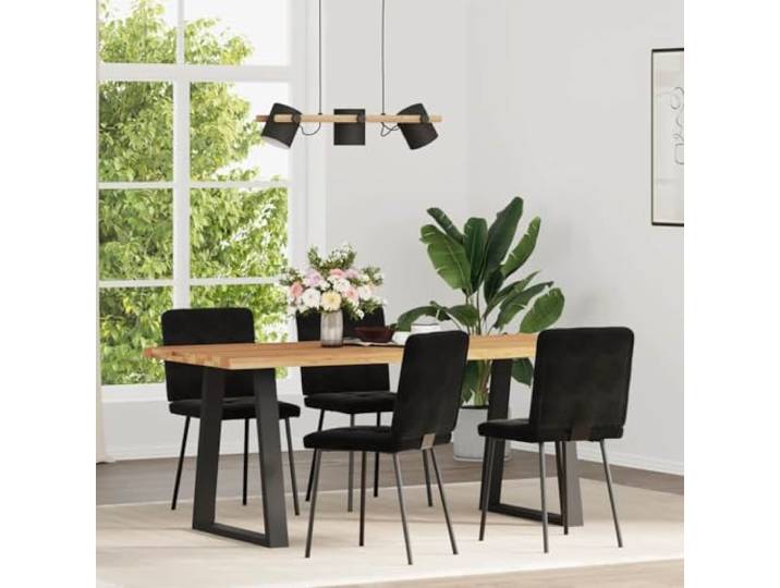 NKOPPFG Esszimmerstühle 4 STK Schwarz Samt Metall Holz Schwarzer Samtbezug, Metall-Holz-Gestell, dicker Schaumstoff, Esszimmer, Wohnzimmer, Gästezimmer