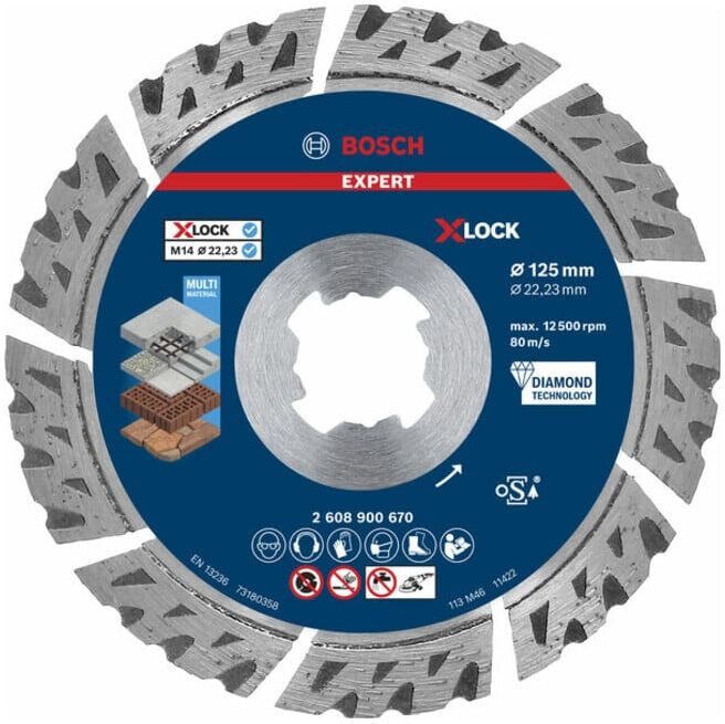 Disques de coupe diamantés BOSCH Expert MultiMaterial X-LOCK, 125 x 22,23 x 2,4 x 12 mm (2608900670)