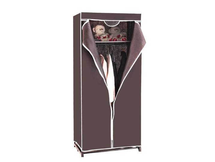 Kledingkast Stoffen Kast Vouwkast Textielkast Campingkast Stoffen Kledingkast Vouwkledingkast met Kledingstang 172 x 74 x 50cm (Bruin)