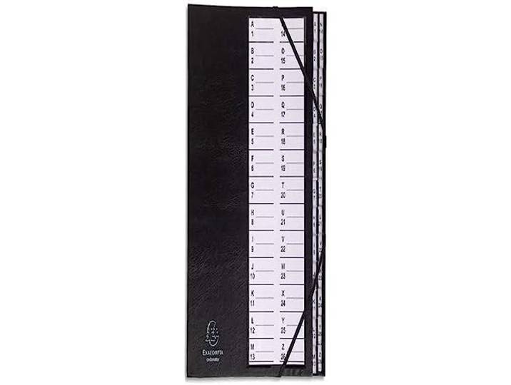 Exacompta - Réf. 621765E - 1 trieur Ordonator - avec élastiques - dos extensible - cavaliers plastique - couverture rigide - 26 compartiments alphanumériques - dim 25x33 cm - pour A4 - couleur noir