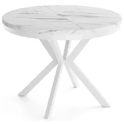 ESSTISCH Cloud runder ausziehbarer, Marmor Weiß 90-170/90/76 cm