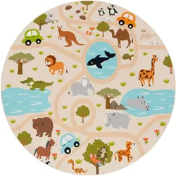 KINDERTEPPICH Waschbar, mit Safari‐Straßen‐Muster, Mehrfarbig, Ø 200 cm