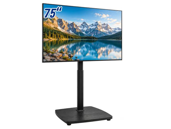 Relaxdays Tv-Bodenständer Schwarz mit Rollen 43-75 Zoll, Metall, Holzwerkstoff, 60x134.5x38 cm, Wohnzimmer, TV Möbel