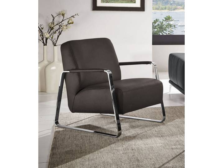 Cocktailsessel, Velourgewebe & Longlife Xtra-Leder, Braun, 65×82×82 cm, Modern, W.SCHILLIG