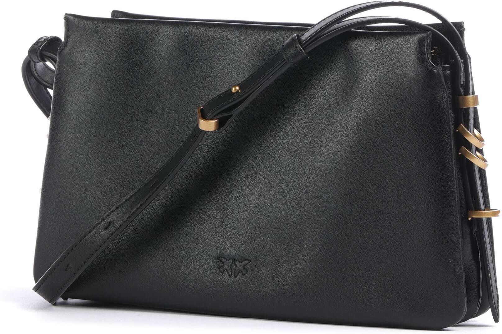 Pinko Triplet Mini Umhängetasche aus Leder, schwarz