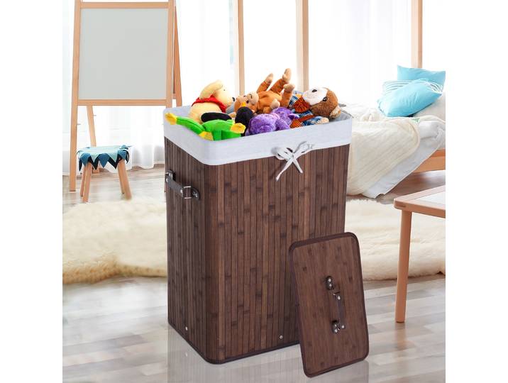HOMCOM Panier à Linge en Bambou Brun Foncé
