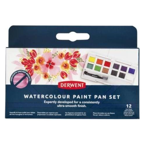 Derwent Watercolour Paint Pans 12stk inkl. waterbrush (601128)