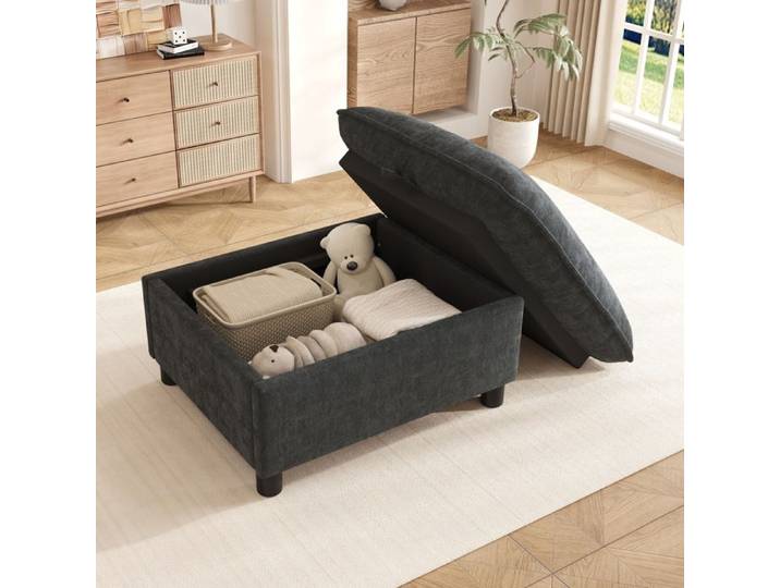 WOVREO Banquette coffre en chenille grise 98 x 65 x 48 cm avec rangement