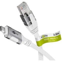 Goobay Ethernet-Kabel CAT6 USB-C 3.1 auf RJ45 2m (USB-C, RJ45 (1x)), Netzwerk Adapter, Weiss