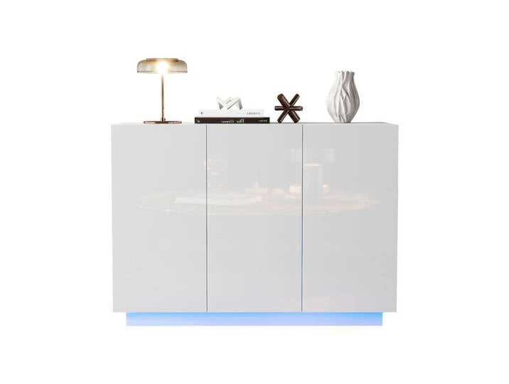 Buffet Armoire - 120x40x75CM - Éclairage LED - 2 Portes - 3 Tiroirs - Blanc