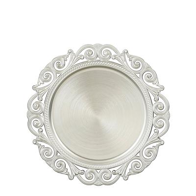 Mica Decorations Dekoteller 32,5cm Kunststoff glänzend Platzteller Ornamentmuster Tischdeko Unterteller Weihnachten Hochzeit Jubiläum Weihnachtsteller Silber