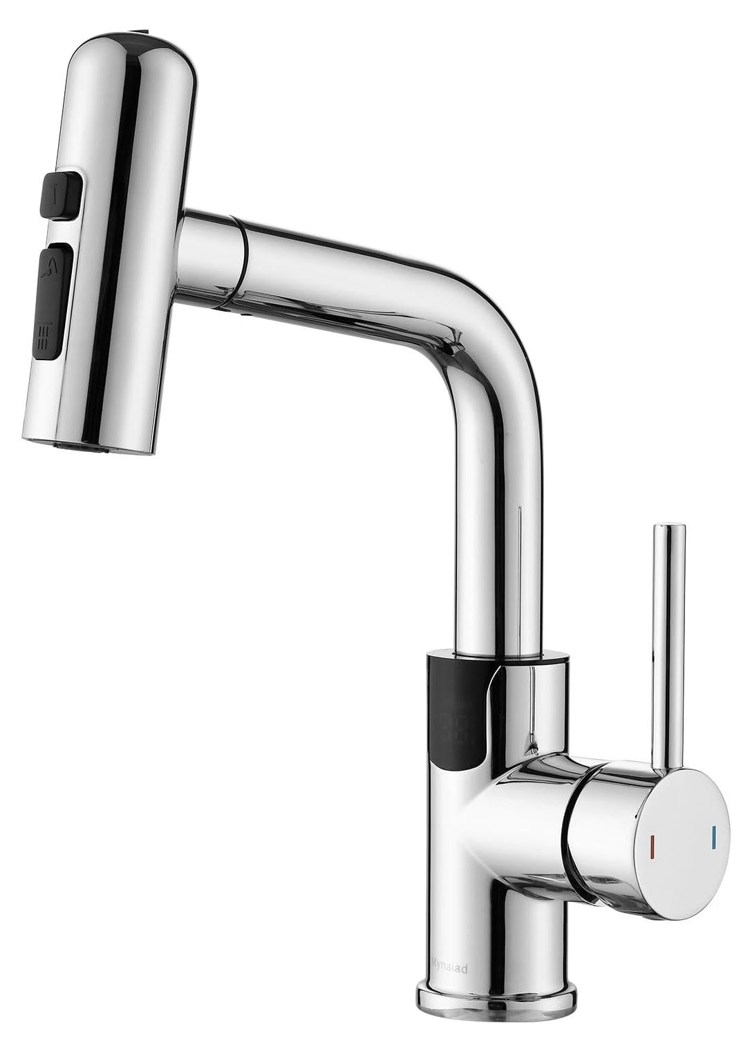 Dripio Wasbakmengkraan met LED-verlichting, uittrekbare uitloop, 360° draaibare spout en 4 straalstanden, chroom