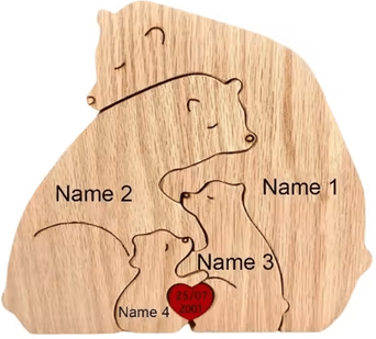 Uplift Curations Custom Name Bear Puzzle Ornament Personalized Family Wooden Decor Keepsake 4 Bears