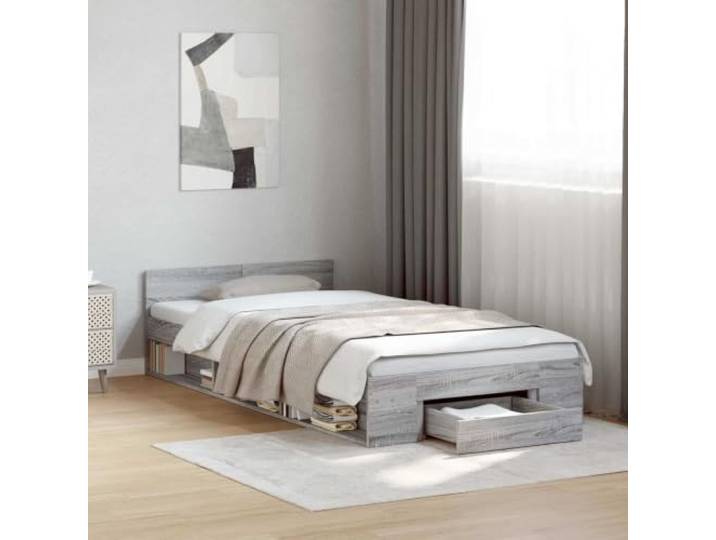RJPLMFV Bettgestell, Holz, 80 x 200 cm, mit Schubladen Modernes Design, inklusive Latten, geräumige Aufbewahrung, Sonoma-Grau, einfache Reinigung