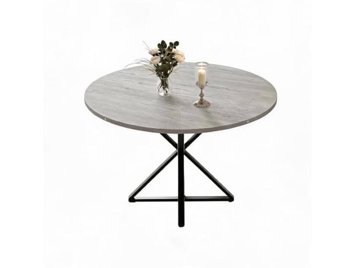 Runder Tisch, grau, 75 cm, Beine aus Eisen, K-Design für Wohnzimmer K-Gestell aus stabilem und strapazierfähigem Eisen, Tischplatte aus kratzfestem Spanplatten, vielseitig einsetzbar für jede