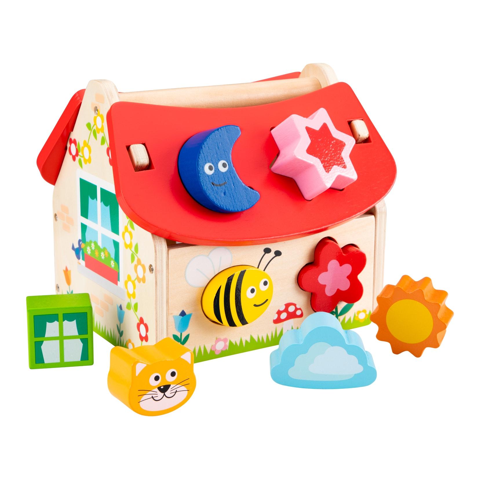 New Classic Toys Sortierspiel Haus 8 Steine bunt Holzspielzeug Kinderspielzeug aus Holz