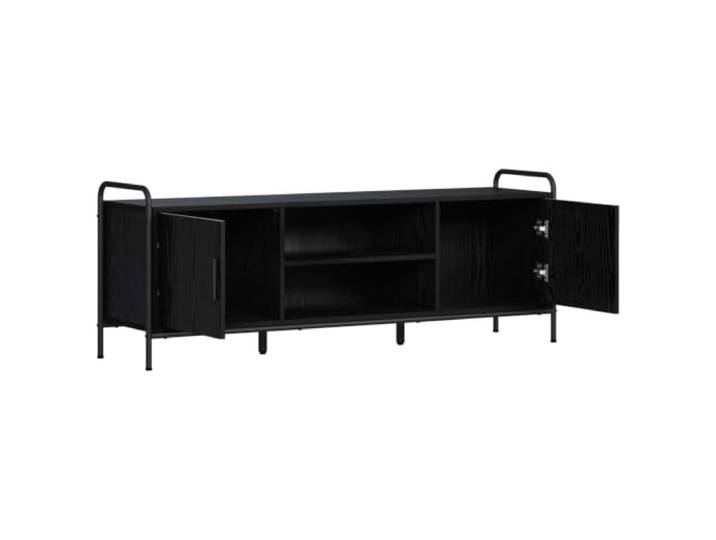 GKHPYURE TV-Schrank 133 x 33 x 50 cm Eiche Schwarz Holz Engineered Stahl verzinkt, Türen 90°, Stangengriffe, Wandbefestigung, Gewicht 19,5 kg, Belastung 60 kg