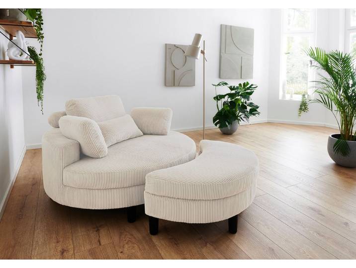 OTTO home Loveseat Ravi Sessel, B: 114 cm, Sitzhöhe: 42 cm, XXL- Sessel, mit Stauraumhocker, Rückenstütze & 4 Zierkissen