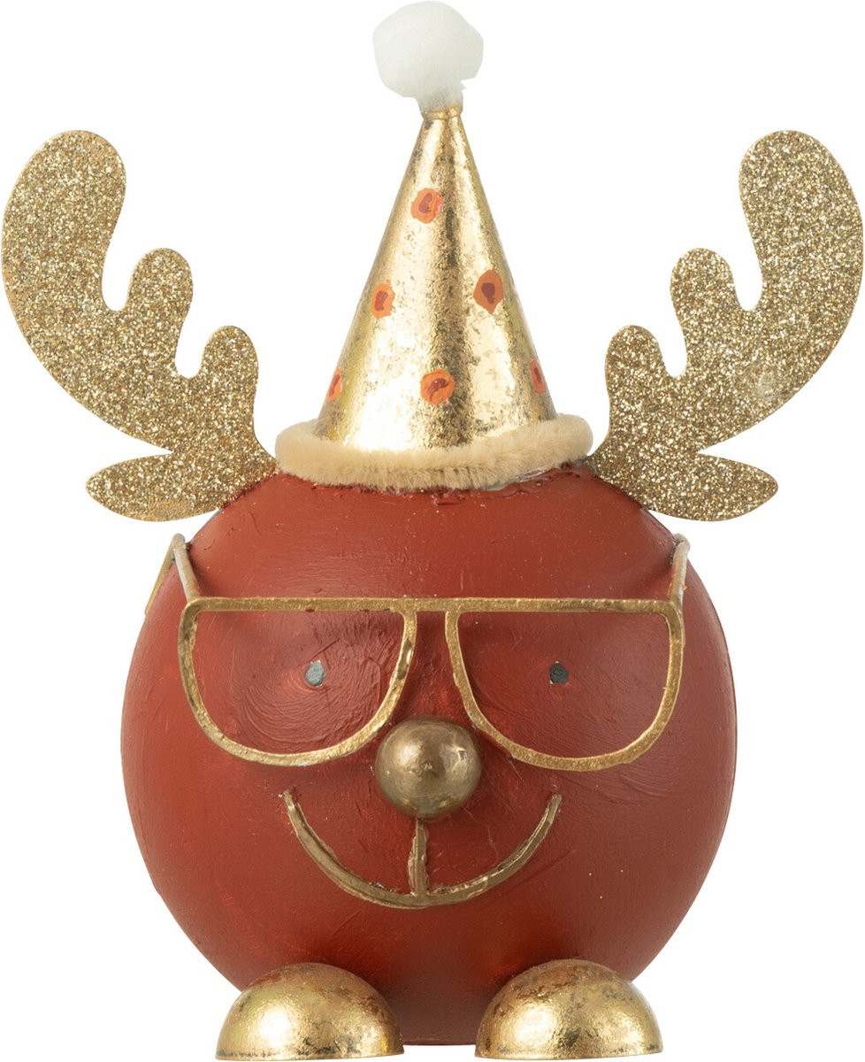 J-Line Kerstfiguur Rendier met Bril - Metaal - Roest/Goud