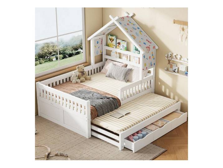 LuxusKollektion Hausbett Kinder Hausbett 140x200 mit Ausziehbett