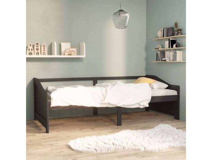 RJPLMFV Ruhebett, 3-Sitzer, ohne Matratze, Dunkelgrau, 90 x 200 cm Massives Kiefernholz, ausziehbares Sofa, Rahmen mit Lattenrost inklusive