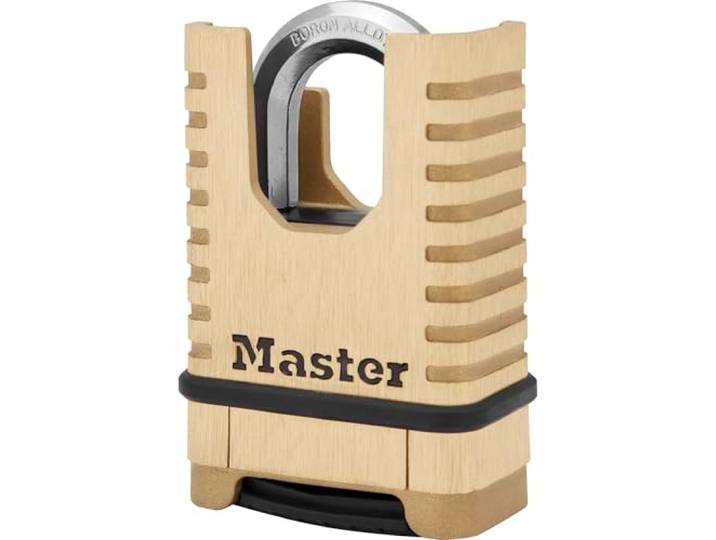 MASTER LOCK Cadenas en Laiton Massif Haute Sécurité [Anse Protégée][À Combinaison] M1177EURD - Anti-Rouille\, Ultra Résistant et Imperméable