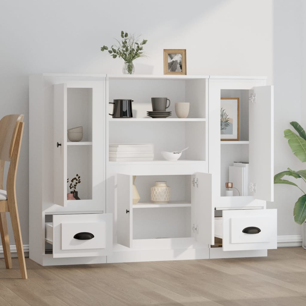 vidaXL Buffets 3 pcs blanc bois d'ingénierie