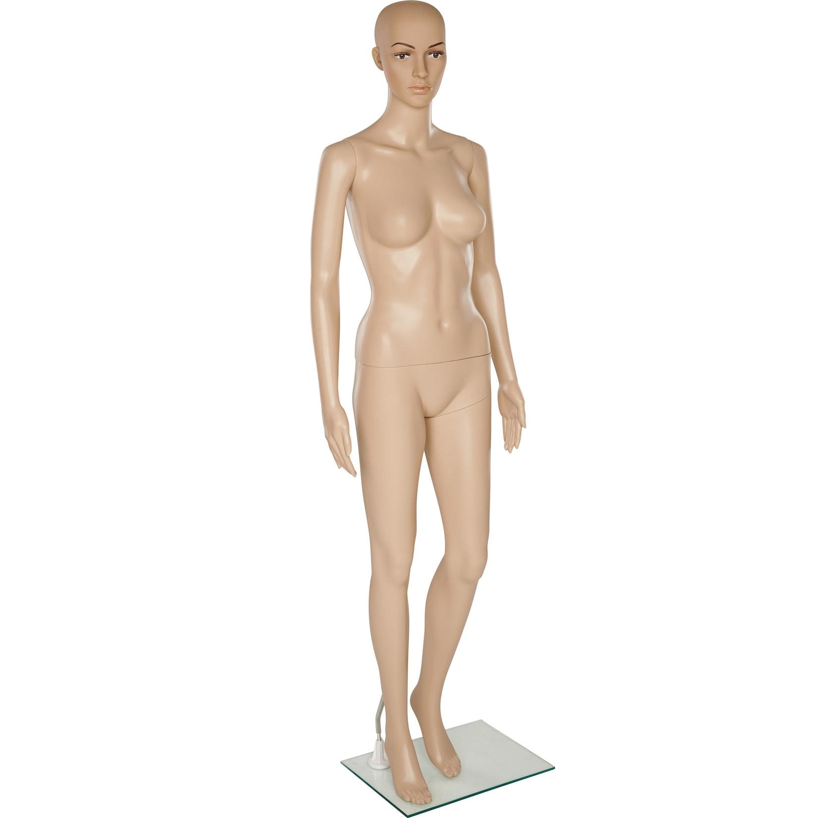 tectake® Schaufensterpuppe, aus Kunststoff, lebensechte Proportionen, Glasplatte mit Wadendorn