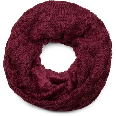 Strickschal STYLEBREAKER "Feinstrick Loop mit Flecht Muster und Teddyfleece", Damen, rot (bordeaux, violett), Obermaterial: 100% Viskose CV., Modisch, Modetücher