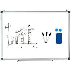 COSTWAY Magnet‐Whiteboard 50x35cm, Alurahmen, wandmontierbar, trocken abwischbar, inkl. Zubehör