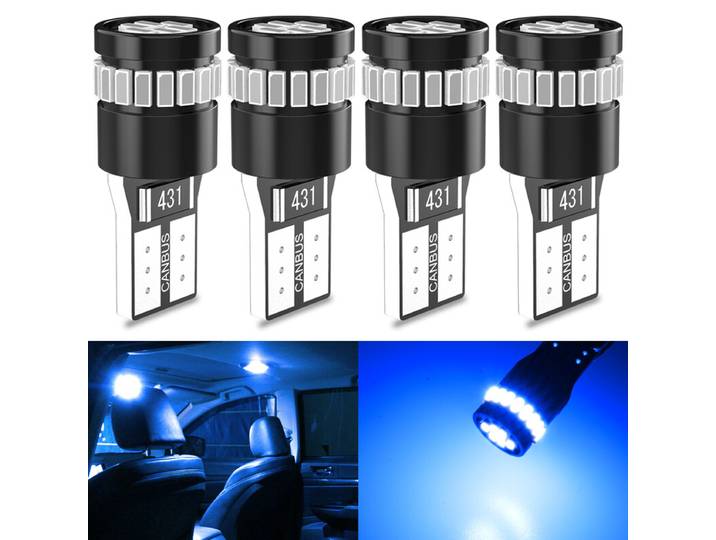 Katur 194 ledlampen 168 2825 W5W T10 24-SMD 3014-chipsets, foutvrije canbus-led voor autokentekenplaatverlichting en koepelverlichting (4 stuks, ultrablauw)